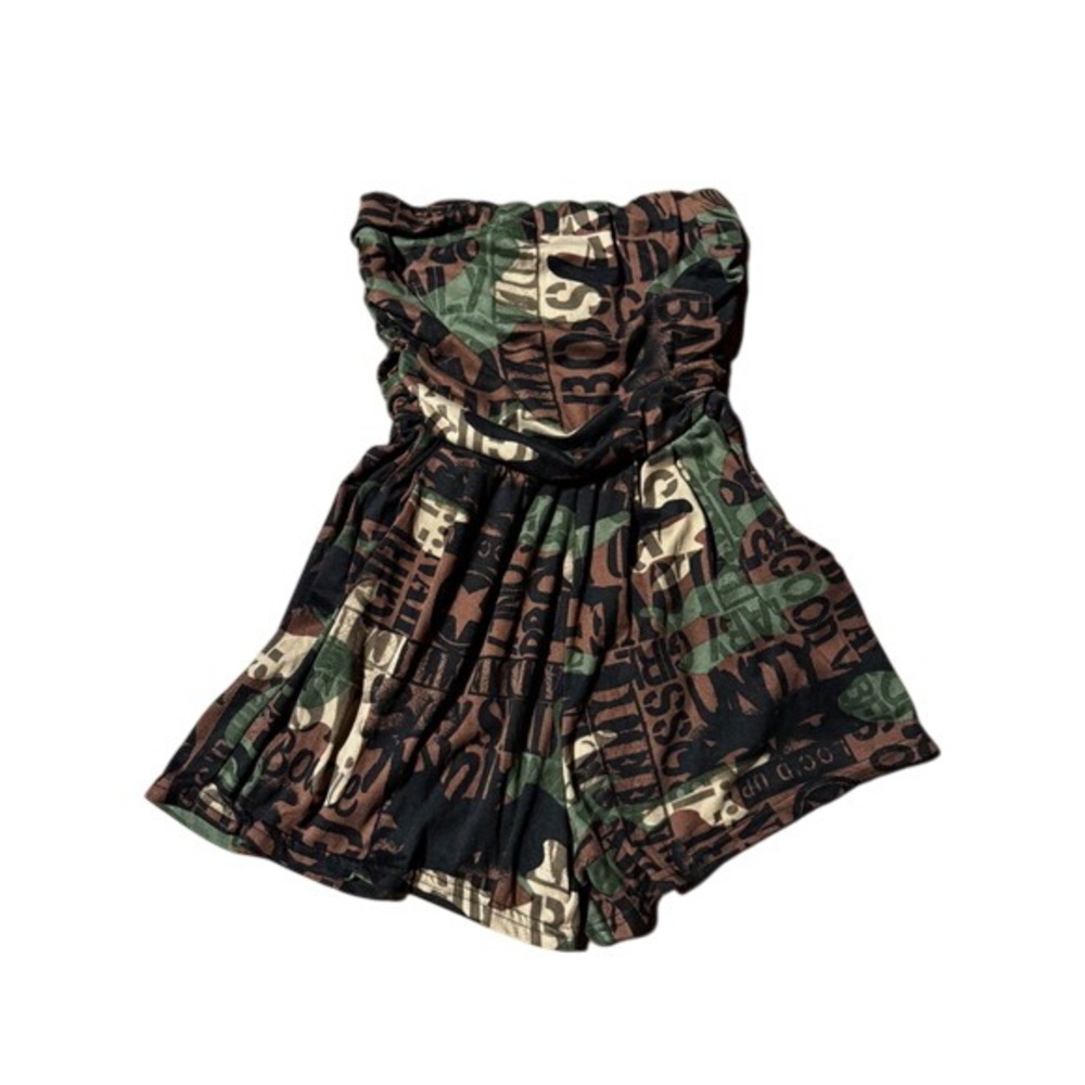 Love Strapless Romper Women's S Brown Green Camo Print Casual Jumpsuit